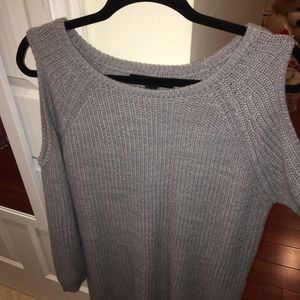 Grey Cut out Shoulder Knit Sweater - L